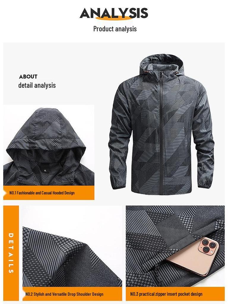 Herren Frühling/Herbst Schnelltrocknender Dünner Windbreaker: Lässige Outdoor-Sportjacke zum Wandern