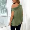 Women’s Fashionable Casual Plain Off-the-Shoulder Satin Sleeveless Asymmetrical Hem T-Shirt Top