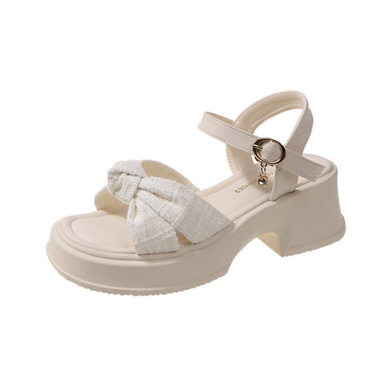 One word with sandals women's summer fashion square head thick heel thick sole versatile not tired foot slope heel women's shoes new year