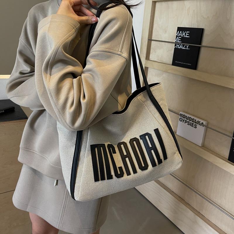 2025 Autumn New Versatile Tote Bag Trendy Simple Letter Bag Large Capacity Commuter Shoulder Messenger Bag