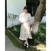 2026 Summer Women's Ink Wash Print Slit Skirt with Frog Button - New Chinese Style Qipao Dress for Girls