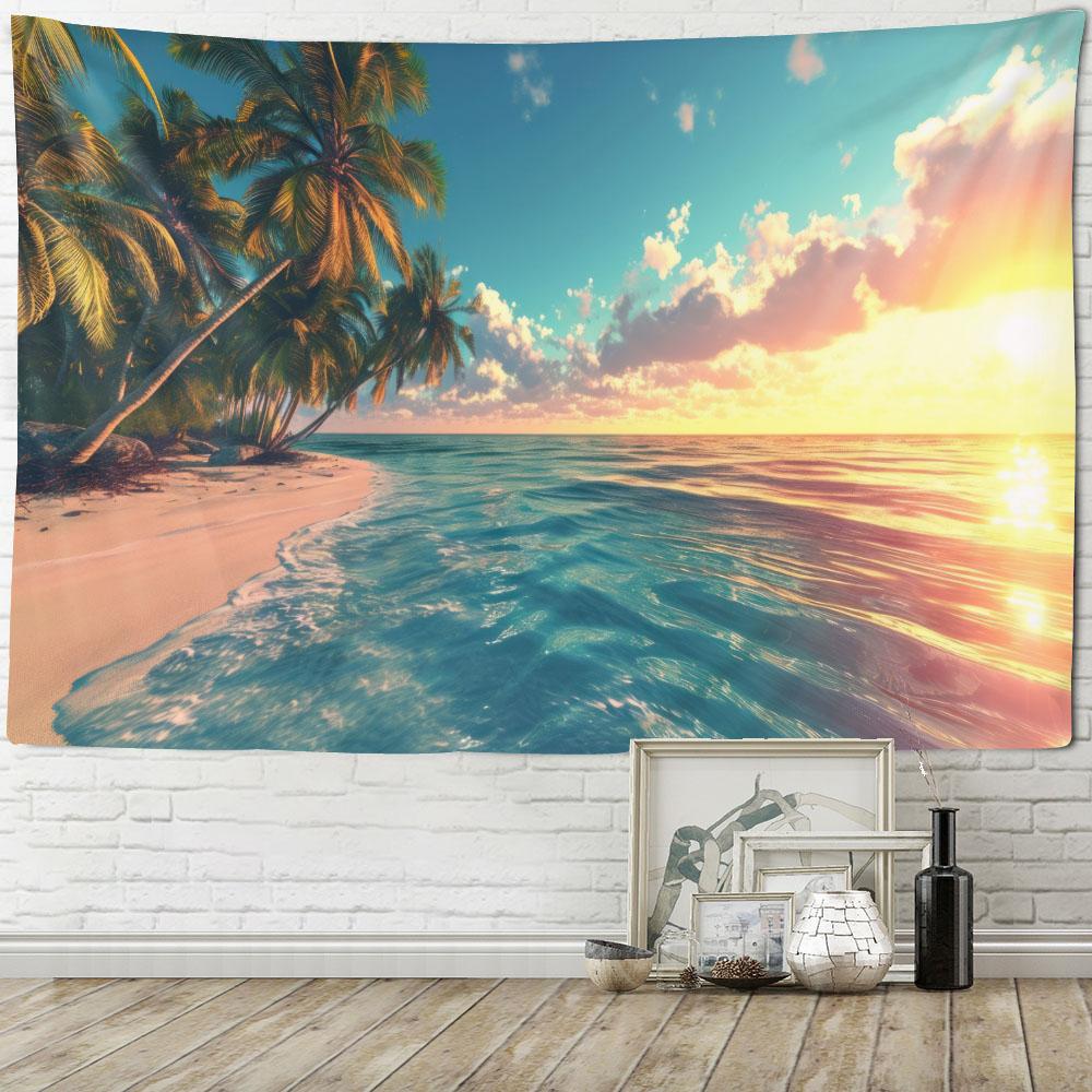 Beach Blue Sky Landscape Tapestry Polyester Wall Cloth Art Wave Theme Home Decoration Beautiful Hanging