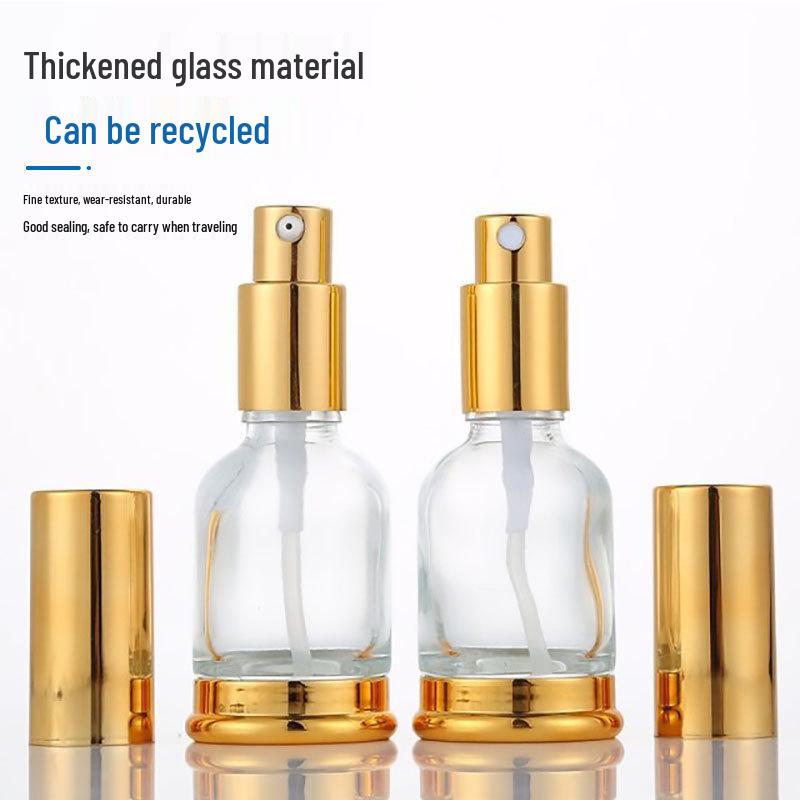 Auf Lager Goldene Basis Ätherische Öl Flasche - Transparente Glas Serum Flasche mit Gummi Kopf Tropfer, Versiegelte Leere Kosmetik Probe Flasche.