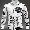 Herren Floral Leaf Print Langarmhemd Mode Slim Fit Button-Down Lässige Blusen Tops