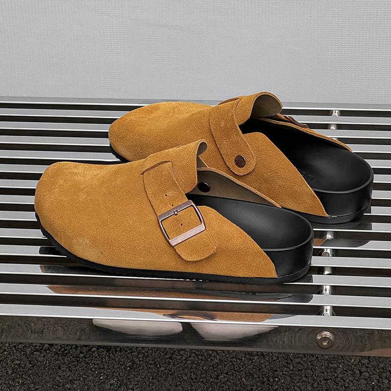 Fashion Fashion Suede Cork Slippers for Men Insole Cork Clogs Sandals with Arch Support Clogs Mules Slippers Leisure Walk Male Half Drag