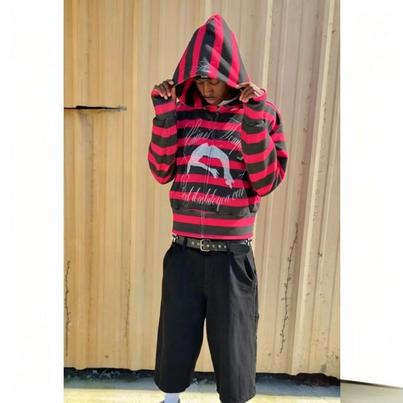 Oversized Y2K Hooded Zip-Up Sweatshirt With 3D Print Loose Fit Streetwear Teens Adults