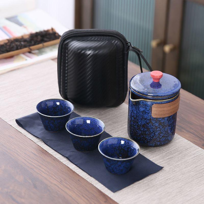 

The Kiln-glazed Travel Tea Set Includes 1 Pot 3 Cup Quick- Teaware Chinese-style Tea Drinking Set 1 Teapot 3 Teacups