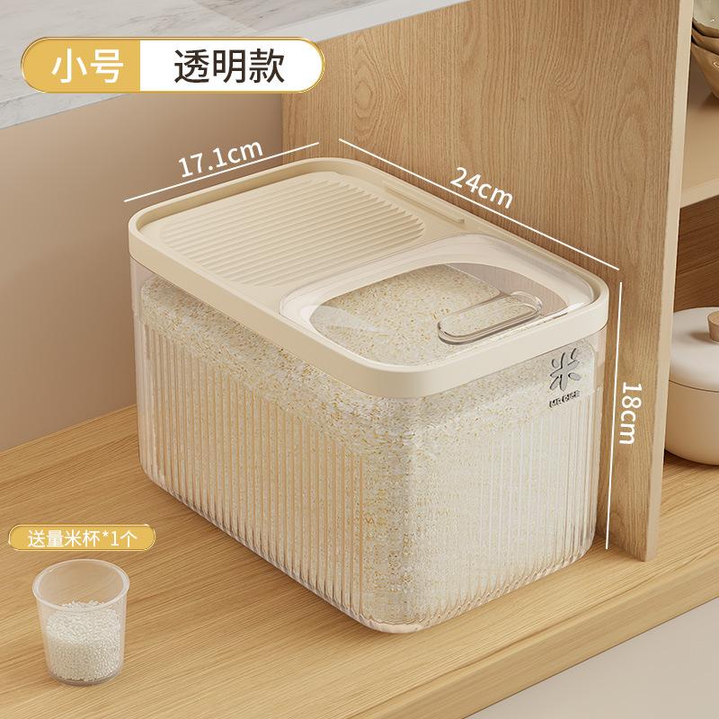 Rice Bucket with Measuring Cup Transparent Cover Food Grade Plastic Sealed Pet Food Storage Container