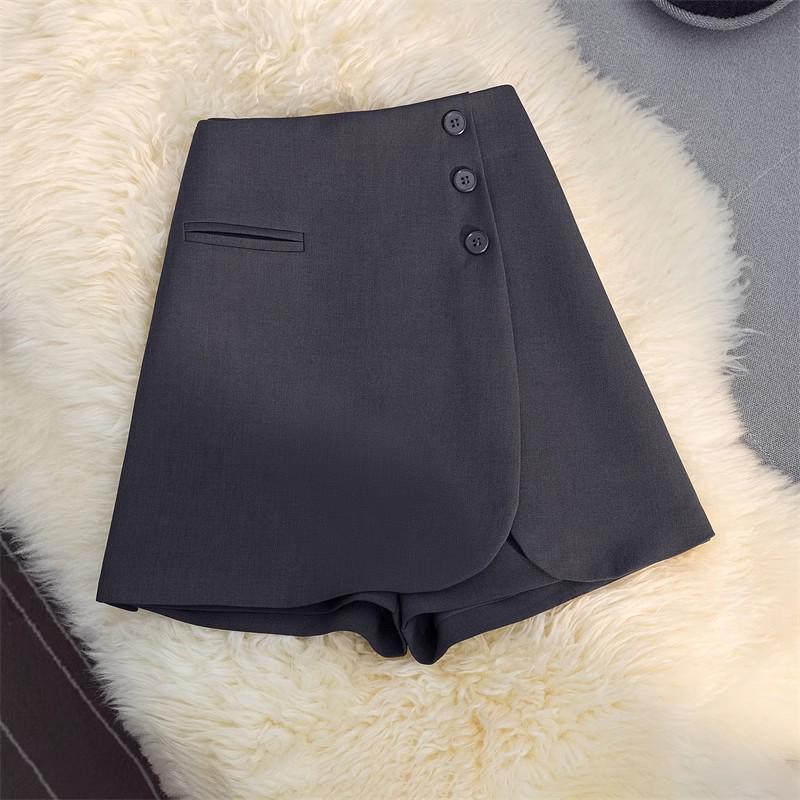 Women's Gray High-Waist A-line Wide Leg Skirt Shorts - Spring/Summer 2025 Collection