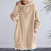 Womens Zip Up Long Hoodie Jacket with Drawstring Tunic Sweatshirt One Tone Open Front Cardigan Autumn Winter Hooded Pullover