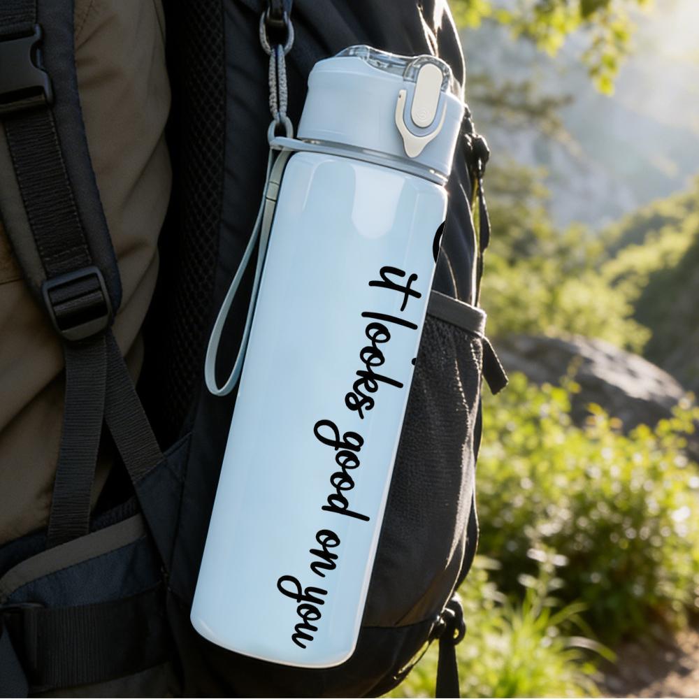 1PC Smile Vertical Quote Line Art 750ml Color Plastic Sports Water Bottle Leakproof Flip Straw Lid Suitable for Sports Office Home Use