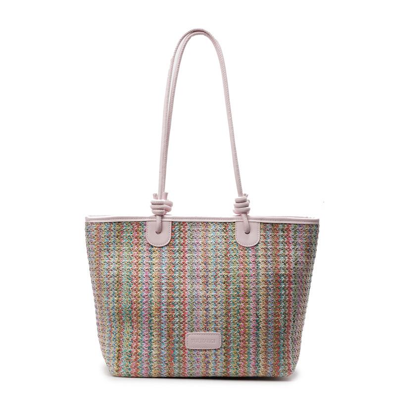 Gewebte Big Bag Damen 2025 neu hochwertig farbig gestreifte Tragetasche Sommer Strohtasche mit großem Fassungsvermögen