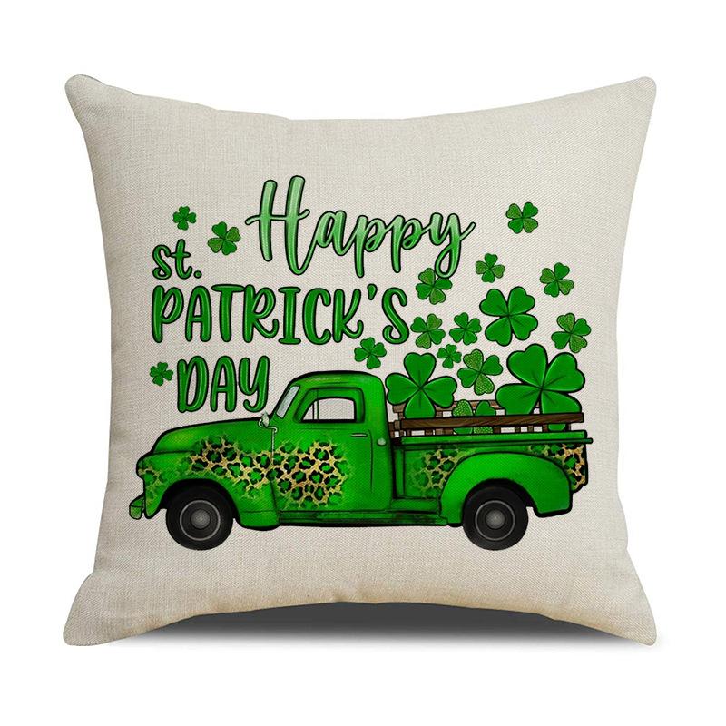 St. Patrick's Day New Sofa Cushion Cover Green Car Four-Leaf Clover Oktoberfest Linen Cushion