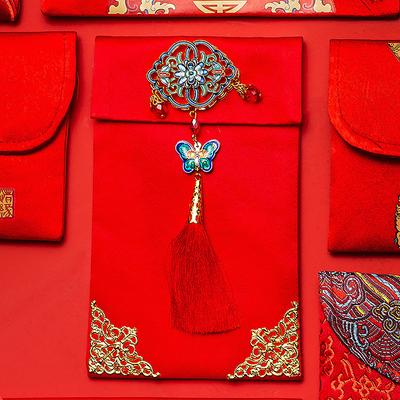 1Pc Chinese Year 2024 Red Envelope Lucky Money Bag Texture Faux Silk Visiting Relatives Year Red Envelope For China