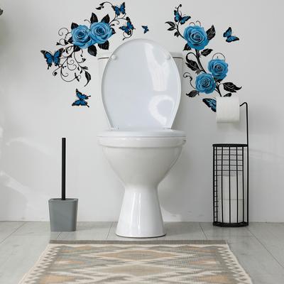 Blue Rose Butterfly Bathroom Self-Adhesive Decorative Wall Stickers