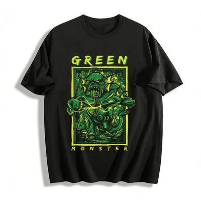 Vintage Green Monster Graphic Tee Mens Streetwear Loose Cotton Short Sleeve Pure Cotton T-shirt