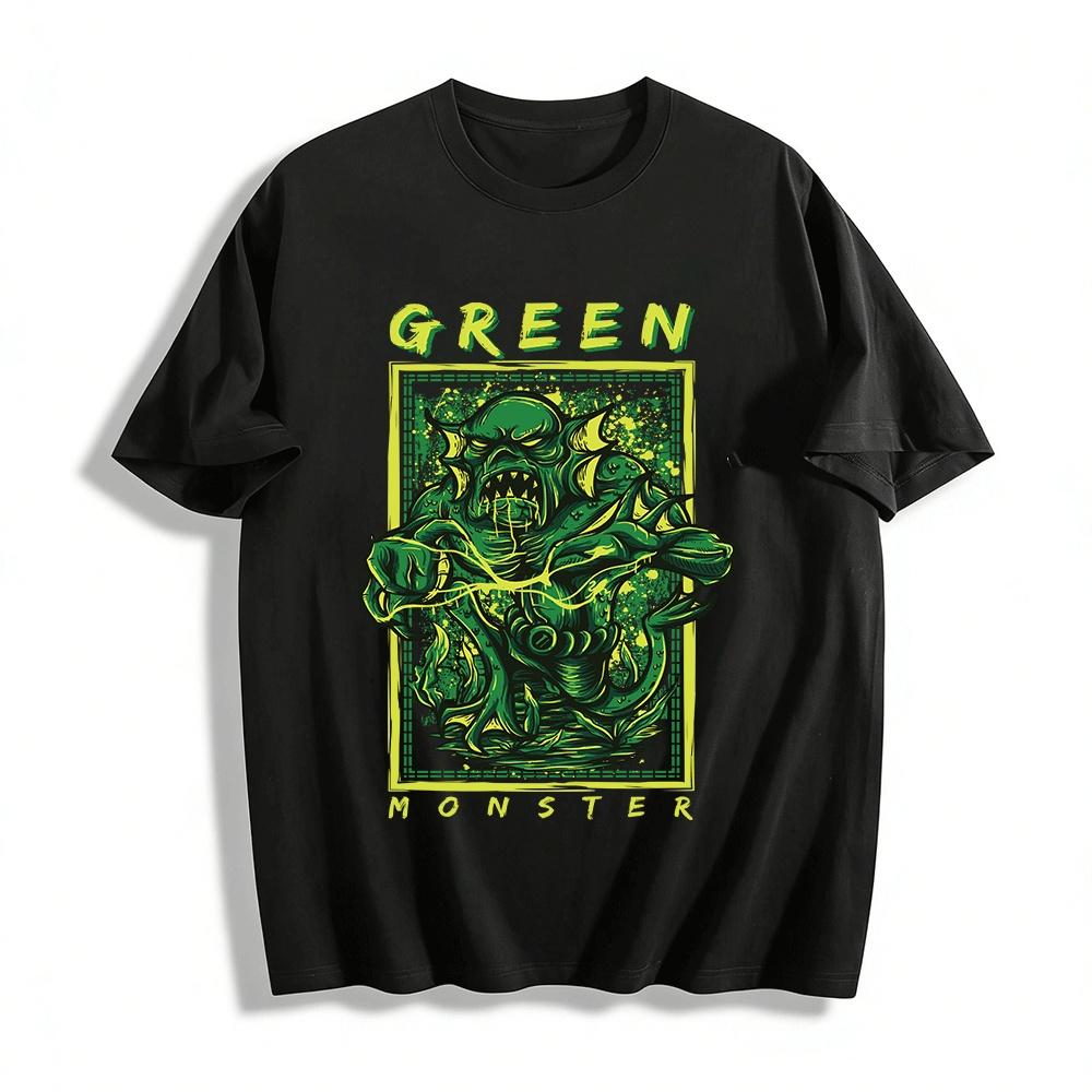 Vintage Green Monster Graphic Tee Mens Streetwear Loose Cotton Short Sleeve Pure cotton T-shirt XXS