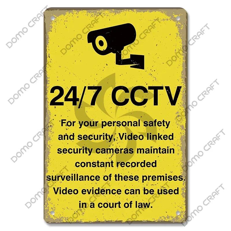 Warning CCTV Tin Signs Metal Plaque Notice  Hour Security Camera Vintage Poster Metal Plate Wall Decor for Mall Shop Bar Home