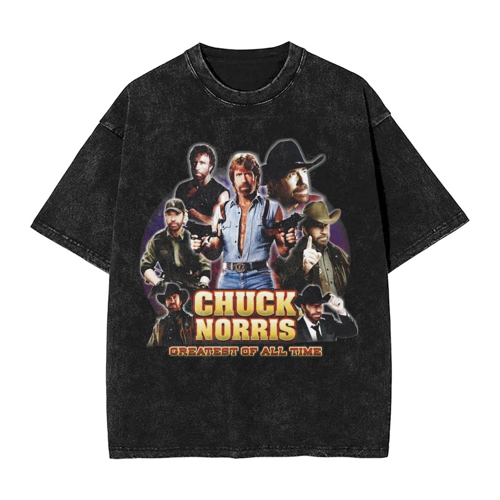 T-shirt Lavate Il Più Grande di Tutti i Tempi Chuck Norris Hip Hop T-shirt Retrò Harajuku Streetwear Top in Cotone Top Magliette per Unisex Donna