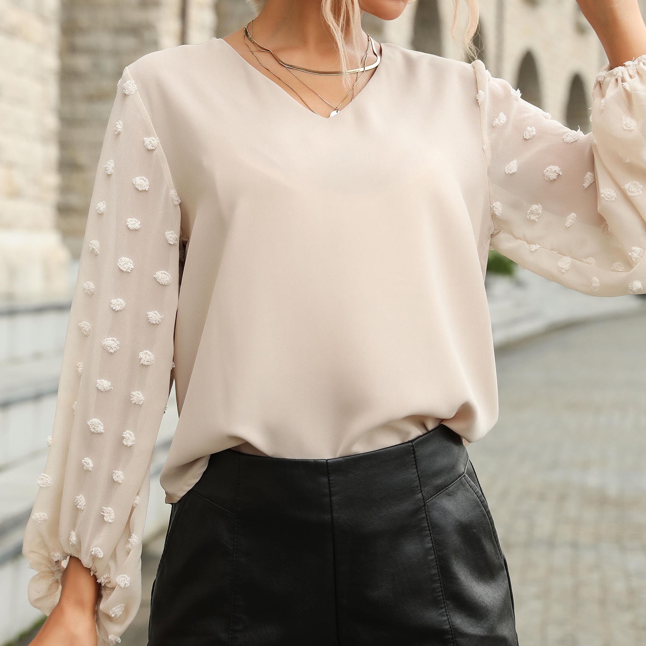 

Женские модные повседневные футболки с v-образным вырезом и топы с длинными рукавами YYFS XL хаки