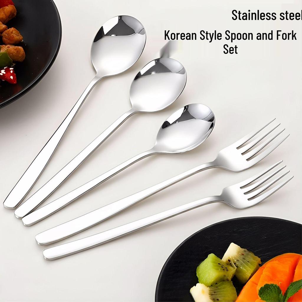304 Stainless Steel Cutlery Set: Fork, Spoon, and Children's Feeding Spoon. Ideal for Dining, Drinking Soup, and Eating Noodles.