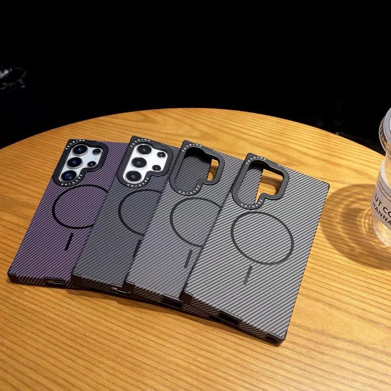 Premium Carbon Fiber Magnetic Case for Samsung Galaxy S25 S24 S23 S22 Ultra Plus Mag-safe Charging Reinforced Protection Cover