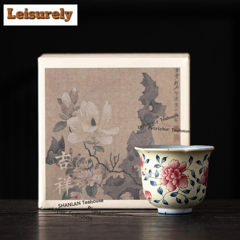 1pc/lot Twining Peony Flower Mouth Teacup Japanese Tea Bowl Water Jug Tea-tasting Personal Cup Chazhan Master Cup Tableware 11ML