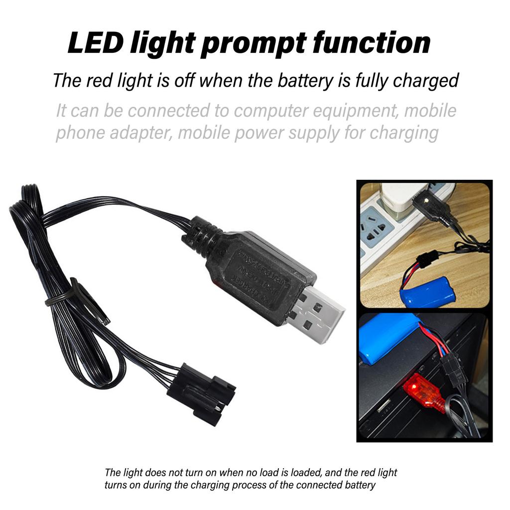 High Speed 7.4V Lithium Battery Charger USB Charging Cable for Remote Control Cars with SM 4P Reverse Plug Protection