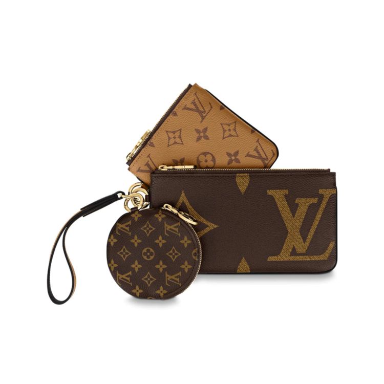 Louis Vuitton Trio Classic Monogram Coated Canvas Multi-Functional Giant Zip Pouch Women Pouches Brown M68756