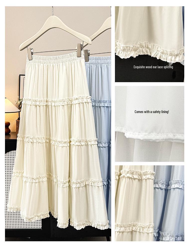 2026 Spring/Summer Women's High-Waisted Ruffle Patchwork A-Line Skirt