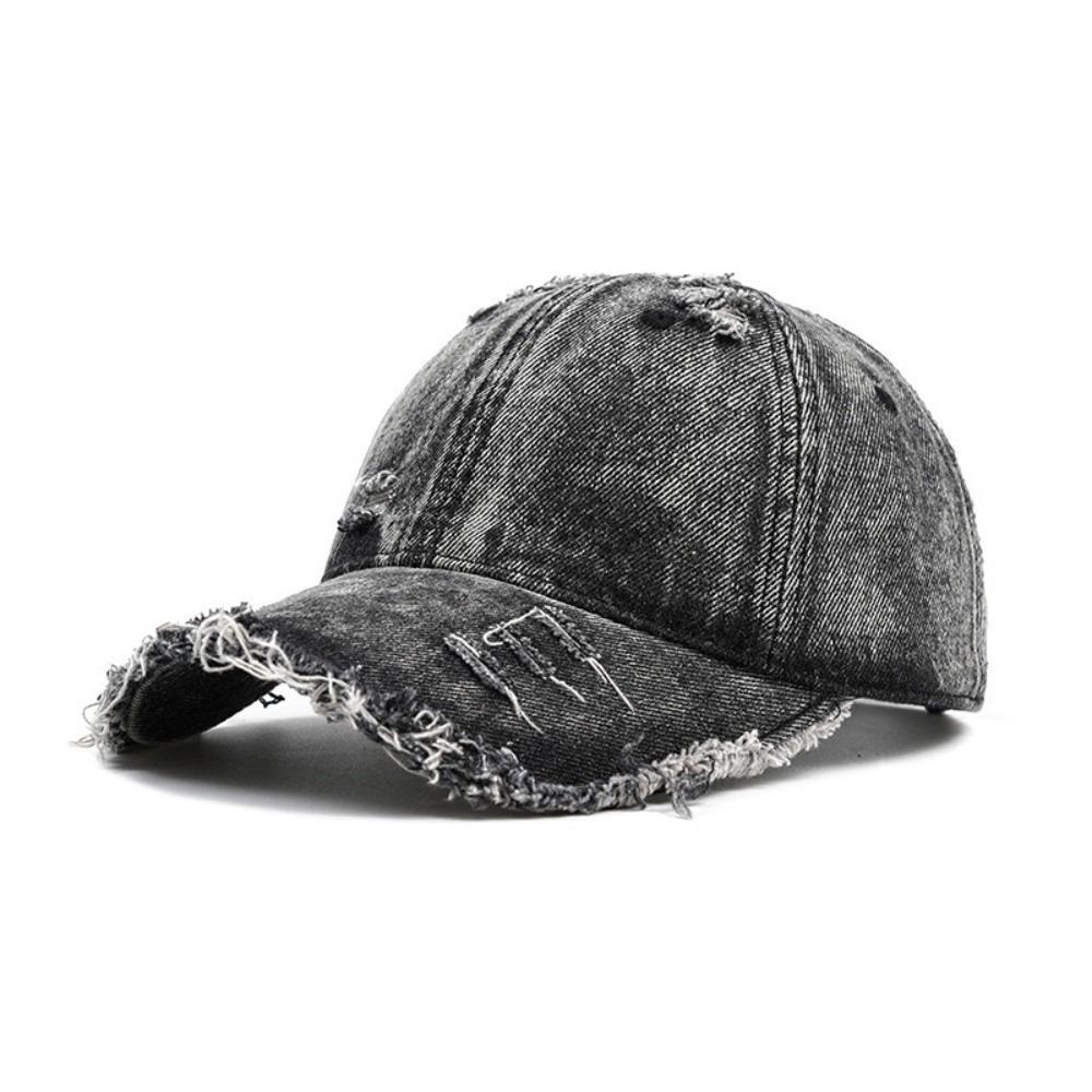 Distressed Ripped Fringe Dad Hat Frayed Edge Peaked Cap Fashion Denim Baseball Cap Casual Wear чёрный