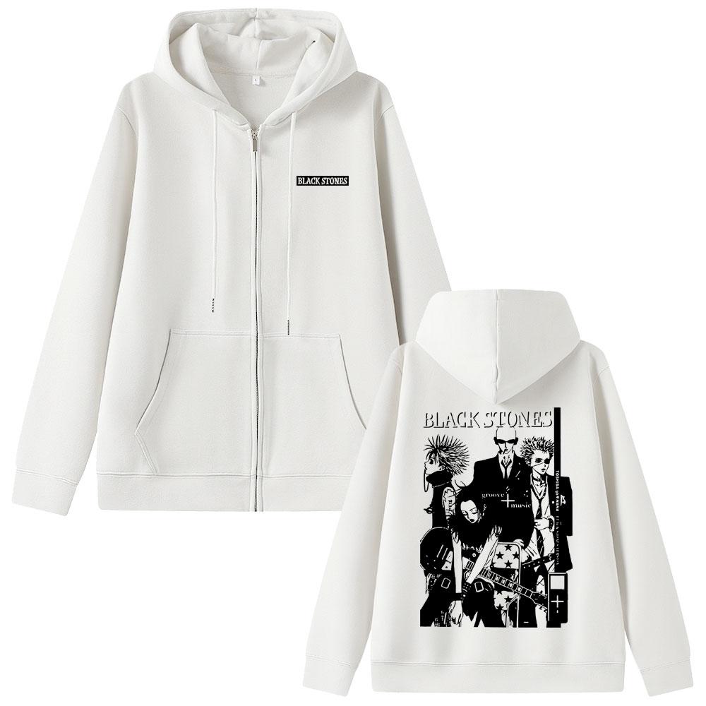 2025 Anime Printed Zipper Hoodie Black Stone Zipper Jacket Men's and Women's Manga Casual Long Sleeve Zipper Sweatshirt Street Wear