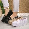 New Leather Hollow Platform Muffin Shoes Slope Heel Rocking Shoes Large Size Women's Shoes Casual