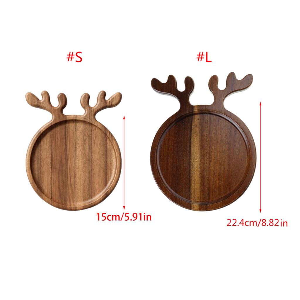 Wooden Serving Platter with Antler Handles Christmas Reindeer Decorative Plate Organizer Wood Food Tray for Snack Fruit