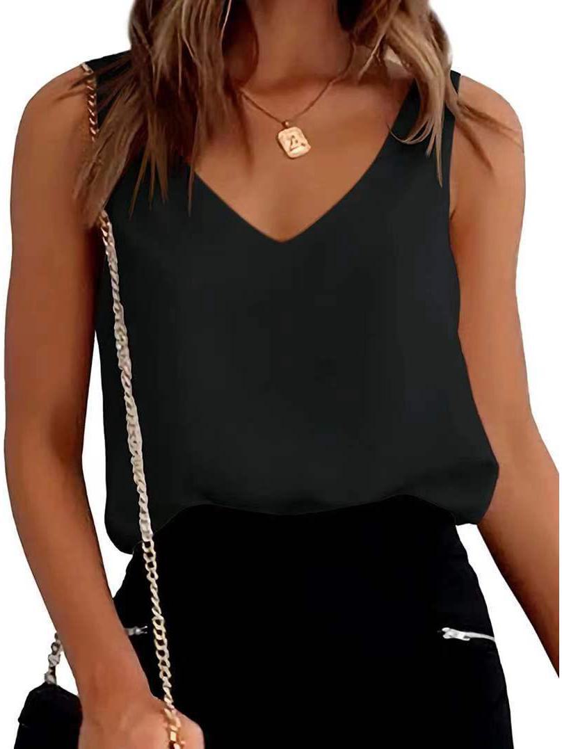 

Женская майка из европейского и американского шелка и атласа 2024 года — сексуальная, нескользящая, мягкая на бретелях XXL чёрный