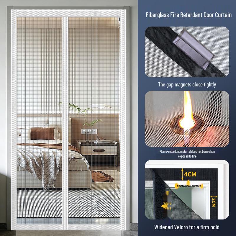 Магнитная противомоскитная штора-занавеска на дверь из стекловолокна - Летняя, противоморщинная, огнестойкая 70x200