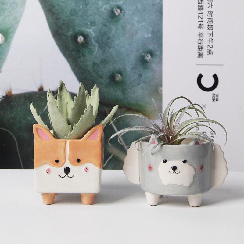 Animal Ceramic Flowerpot Cute Corgi Lamb Vase Cartoon Animal Decor Art Flower Arrangement Home Succulent Potted Home Decoration