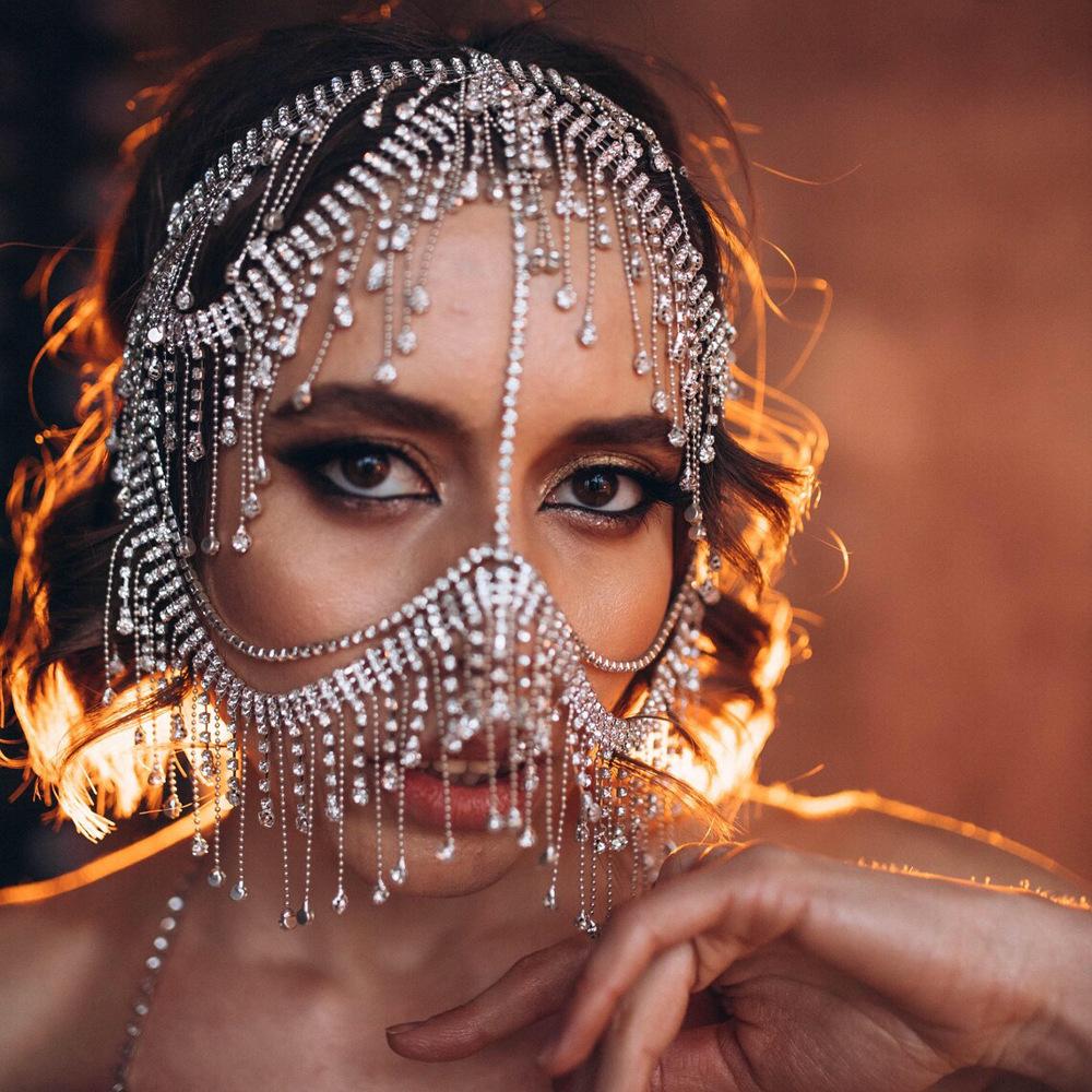 Μόδα Γοητευτικές Μάσκες με Φούντες από Στρας για Γυναίκες Μποέ Κοσμήματα Προσώπου Αλυσίδα Μασκέ Πάρτι Χορού Σέξι Αξεσουάρ Κοστουμιού