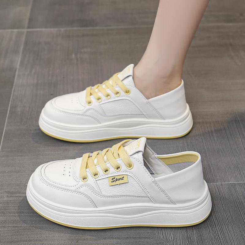 Fashionable Four Seasons Premium Leather, Trendy Korean Versatile White Shoes, Comfortable Women s Sneakers 35 жёлтый