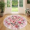 Vintage Pink Floral Medallion Round Rug Non-Slip Floor Mat for Entryway Bedroom Cottagecore Home Decor