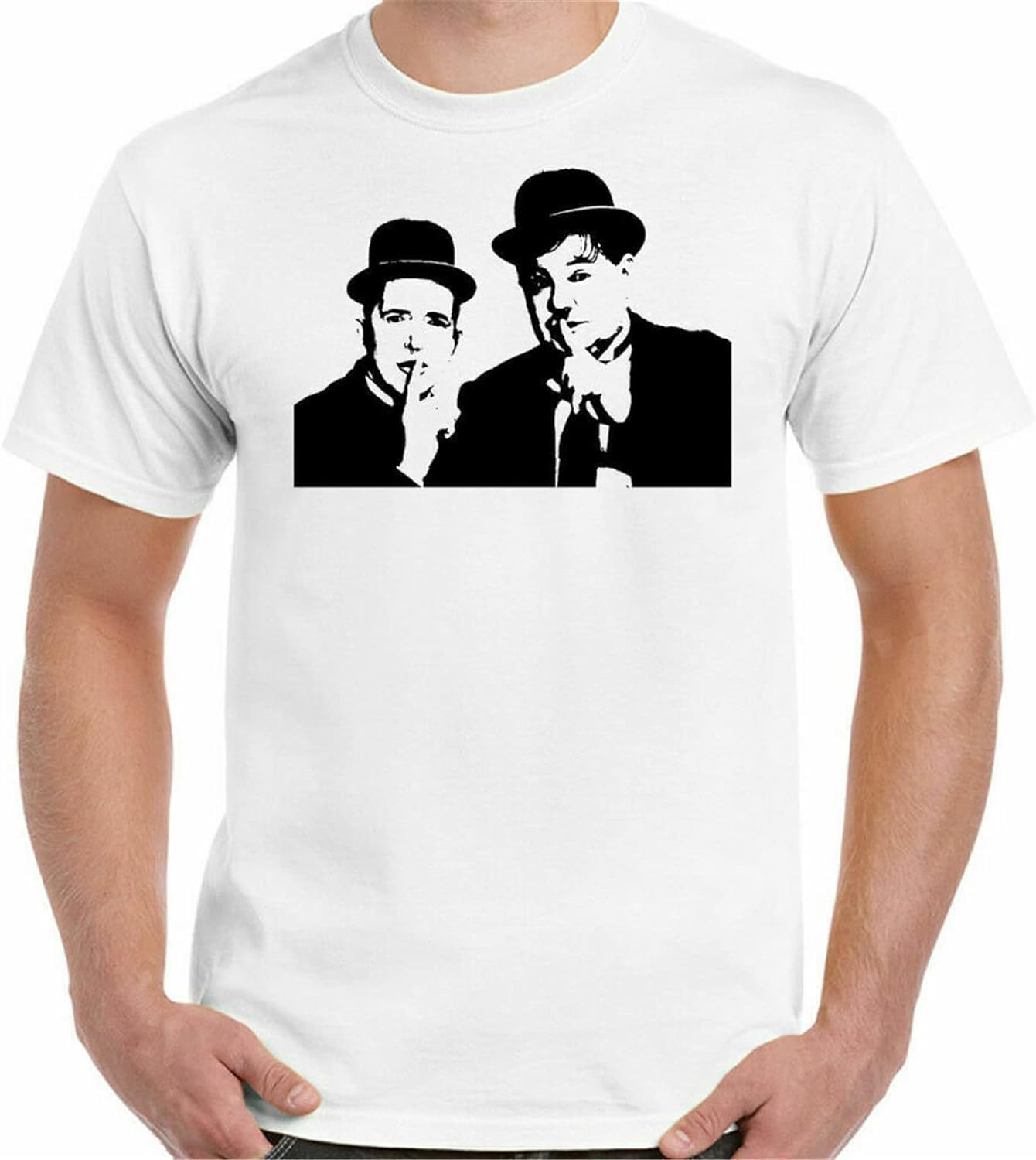 Laurel and Hardy T-Shirt Dick & Doof Mens Funny Comedy Retro White S белый