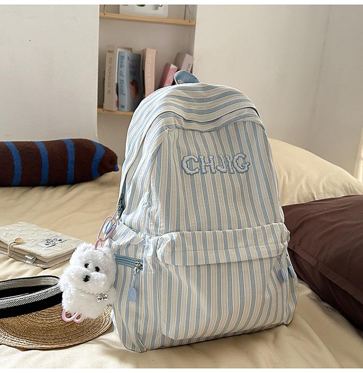 Schoolbag high value Japanese ins new fresh and sweet striped backpack junior high school students lightweight large capacity backpack