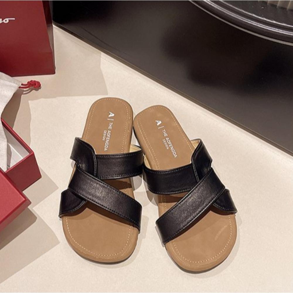 Fashion Cross Strap Slippers for Womens 2025 Summer Retro Casual Flat Slippers for Outdoor Wear New Beach Anti-skid Slipper Women's