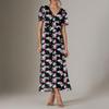Women's Summer Floral Bohemian Dress Wrap V Neck Short Sleeves Ruffle A-Line Flowy Maxi Dress Summer Dresses For Women