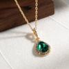 Grandmother Green Crystal Necklace Popular Jewelry Water Drop Pendant Court Vintage Collarbone Chain Accessories Women