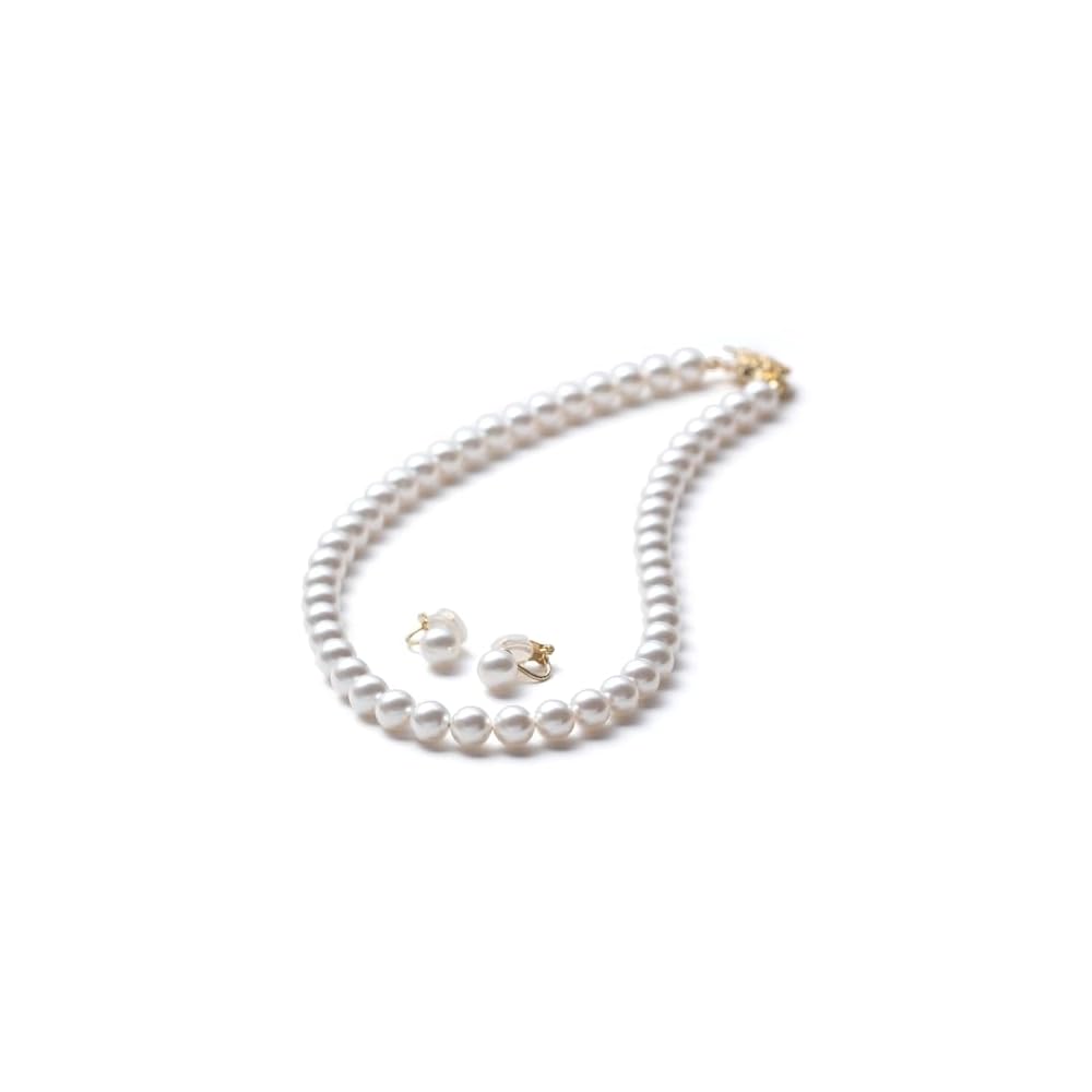 VOTRE COUTURE Pearl Necklace and Earrings, 8mm, Made in Japan, Suitable for Formal Occasions,