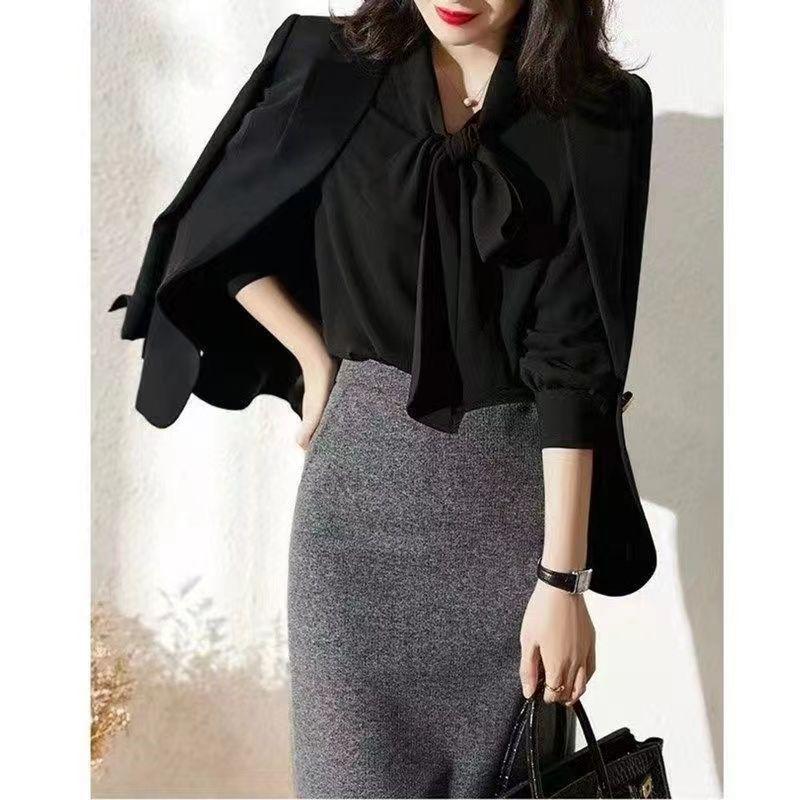 Acetate Satin French Court Shirt: 2025 Spring/Autumn Bow-Tie Blouse