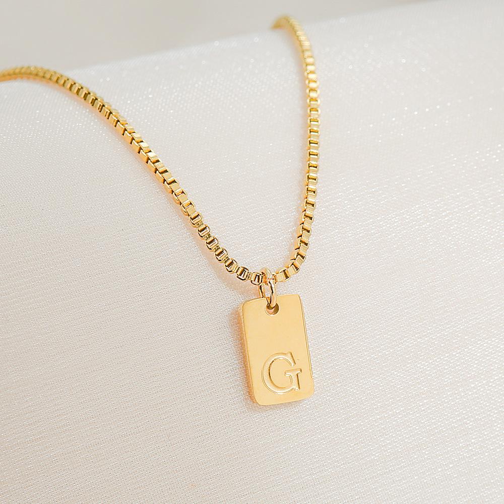 Square Brand 26 English Letters Pendant Necklace Daily Versatile Accessories