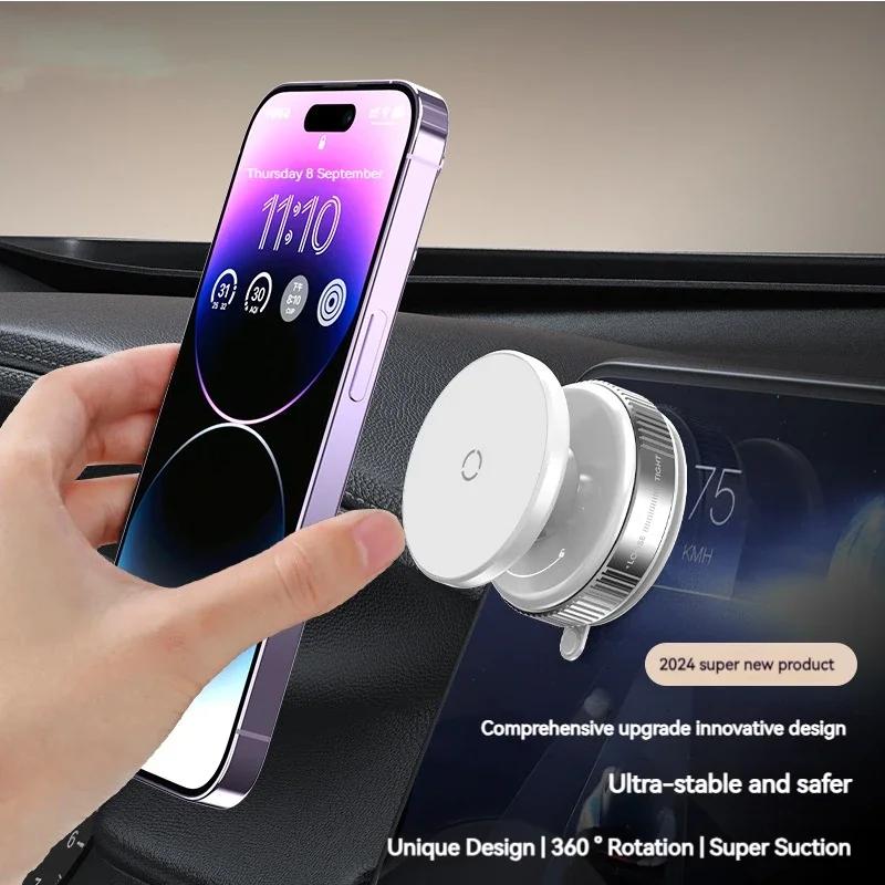 

Car Magnetic Phone Holder Vacuum Suction 360° Rotation For Tesla Mirror Wall For iPhone 12~16 Series All Smart Cell Mobile Phone чёрный