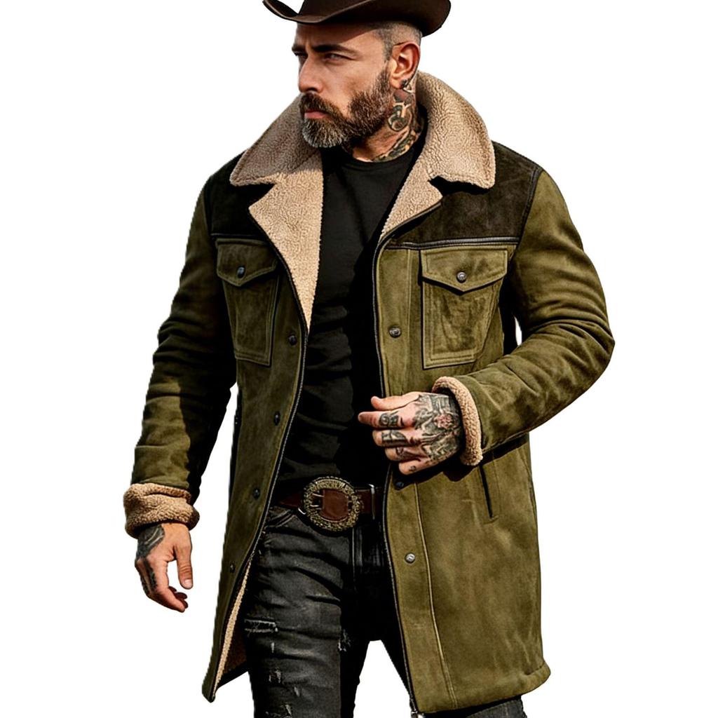 2025 New Men's Retro European American Suede Jacket – Autumn/Winter Color Block Patchwork